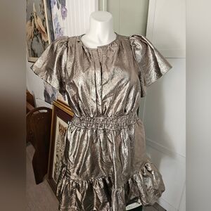 Anthropologie Somerset Champagne Gold Metallic Faux Leather Mini Dress 1X NWOT